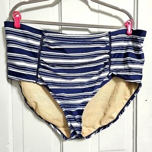 Cacique Tummy Control Navy Blue Striped Bikini Bottom